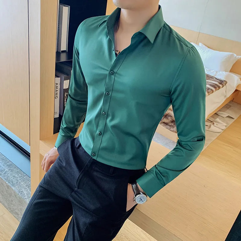 Long Sleeve Shirts For Men Clothing 2024 Business Formal Wear Slim Fit