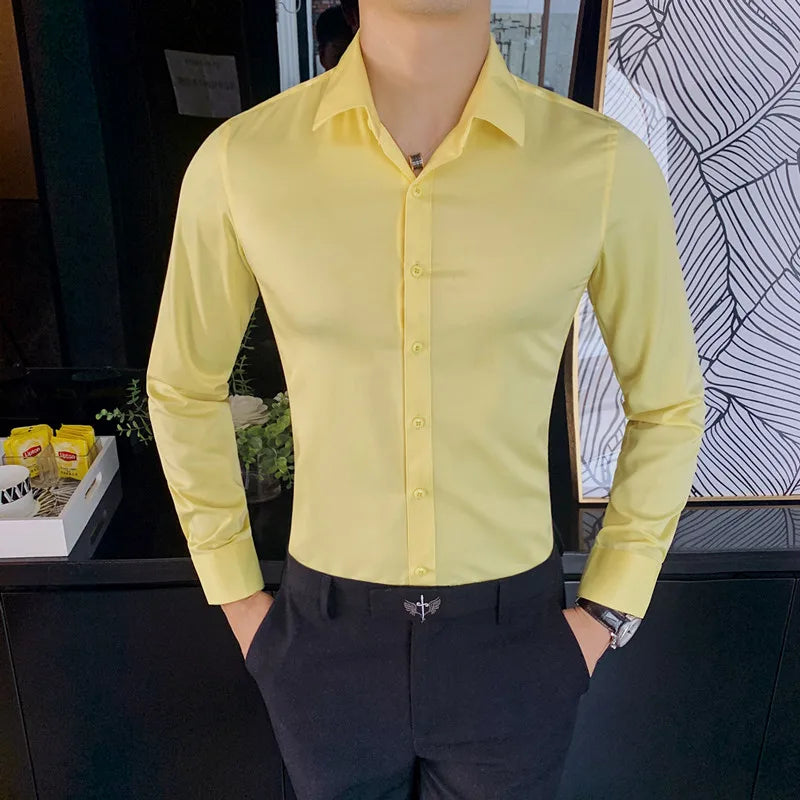 Long Sleeve Shirts For Men Clothing 2024 Business Formal Wear Slim Fit