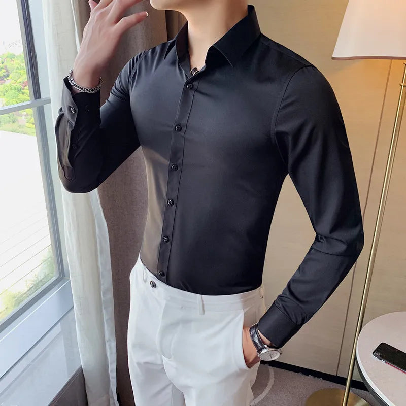 Long Sleeve Shirts For Men Clothing 2024 Business Formal Wear Slim Fit