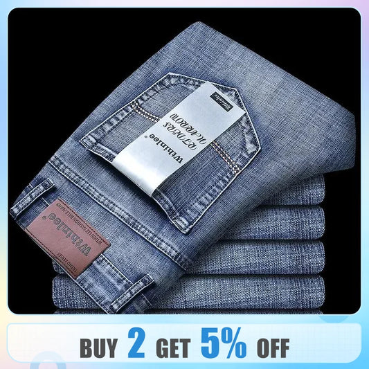 Wthinlee New Business Men's Jeans Casual Straight Stretch Fashion Classic Blue Black Work Denim Trousers Male Brand Clothing