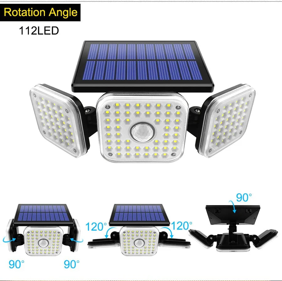 Solar Outdoor Light 182/112 LED Solar Security Flood Lighting with 3 Modes Adjustable Lighting Head for Garage Garden Yard