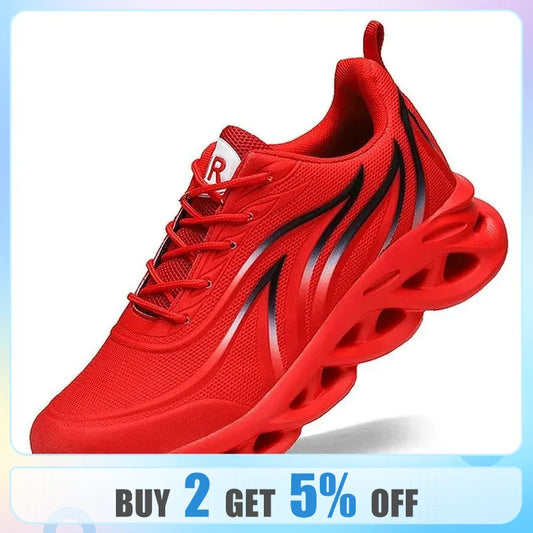 Fashion Running Shoes Men Flame Printed Sneakers Knit Athletic Sports Blade Cushioning Jogging Trainers Lightweight