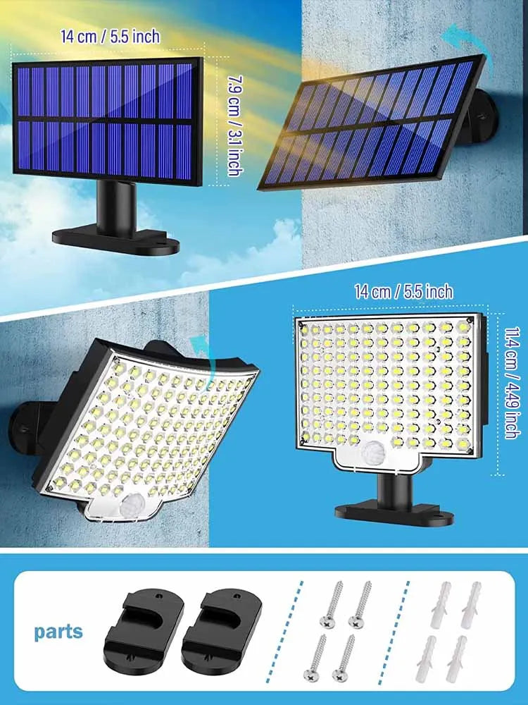 106LED Solar Light Outdoor Waterproof with Motion Sensor Floodlight Remote Control 3 Modes for Patio Garage Backyard