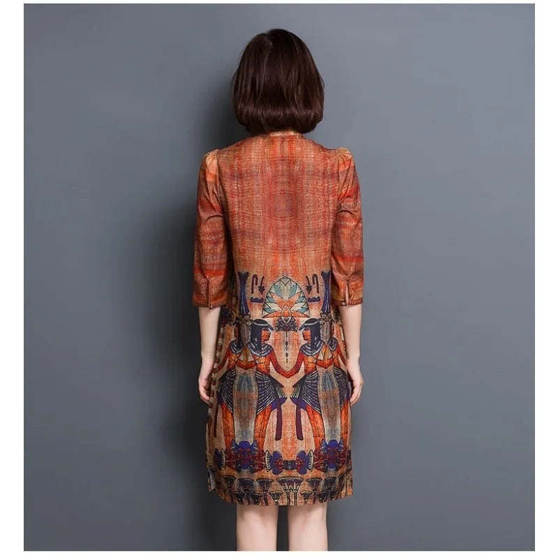 New 2024 Summer Women Vintage printing dress casual Long Dress