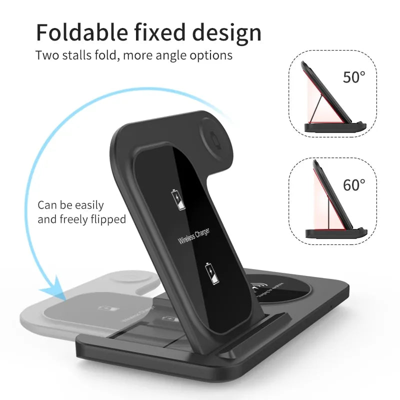 3 in 1 Wireless Charger Stand Pad For iPhone 14 13 12 11 X Max Foldable Fast Charging Station Dock For IWatch 8 7 SE AirPods Pro