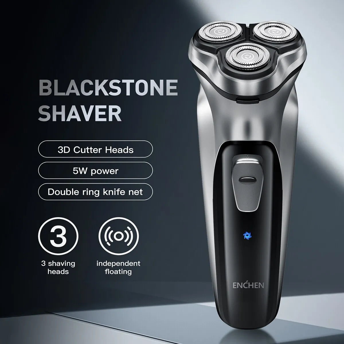 ENCHEN Blackstone Electrical Rotary Shaver for Men 3D Floating Blade Washable Type-C USB Rechargeable Shaving Beard Machine