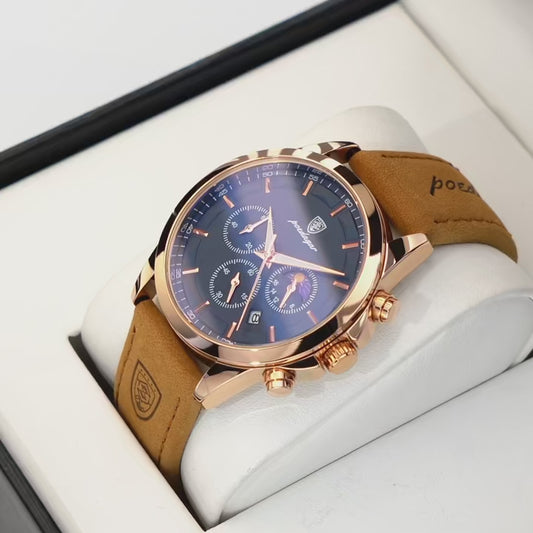 POEDAGAR Men Quartz Watch Luxury Sports Waterproof Chronograph Luminous Date Man Wristwatch Business Leather Men's Watches Clock