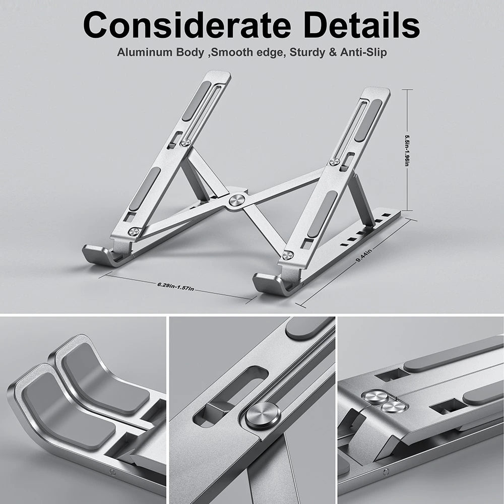 Enhance Workstation with Portable Aluminum Laptop Stand: Foldable, Macbook Air Pro Holder, Convenient Accessories for PC