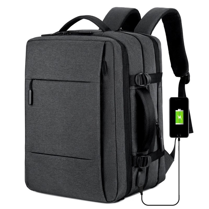 Expandable USB Business Backpack: Classic, Waterproof, Large Capacity for Men's School and Travel, Fashionable Laptop Bag