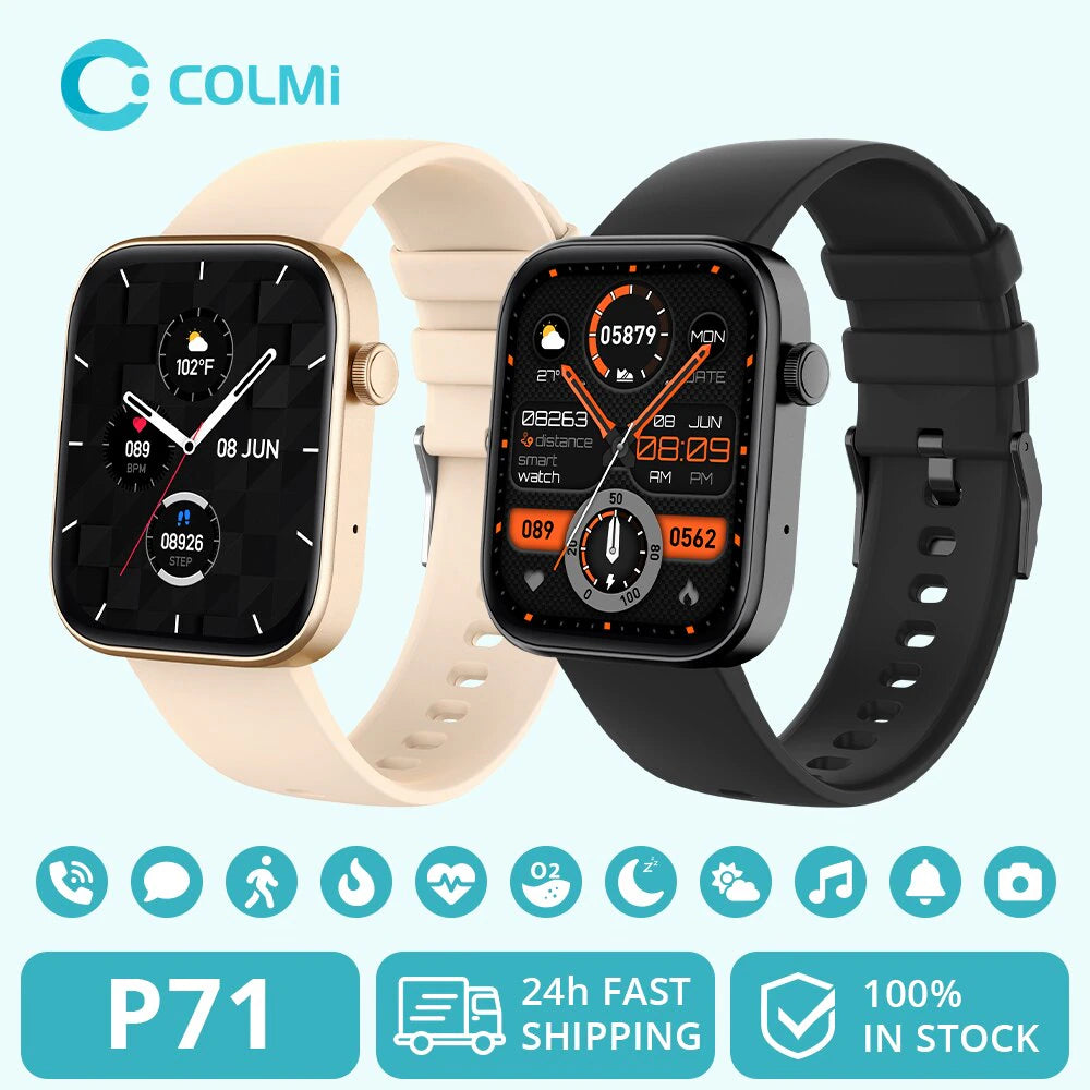 P71 Voice Calling Smartwatch: Health Monitoring, IP68 Waterproof, Smart Notifications, Voice Assistant, for Men & Women