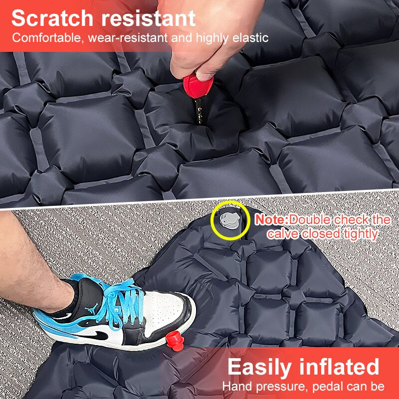 Ultralight Outdoor Camping Mattress: Inflatable Air Pad with Built-In Pump, Pillows for Comfortable Hiking Sleep