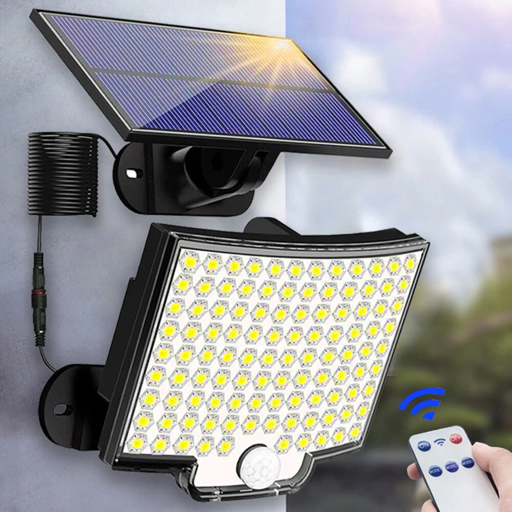 Outdoor Bliss: 106LED Solar Floodlight w/ Motion Sensor, Waterproof, Remote Control, 3 Modes - Patio Perfection!