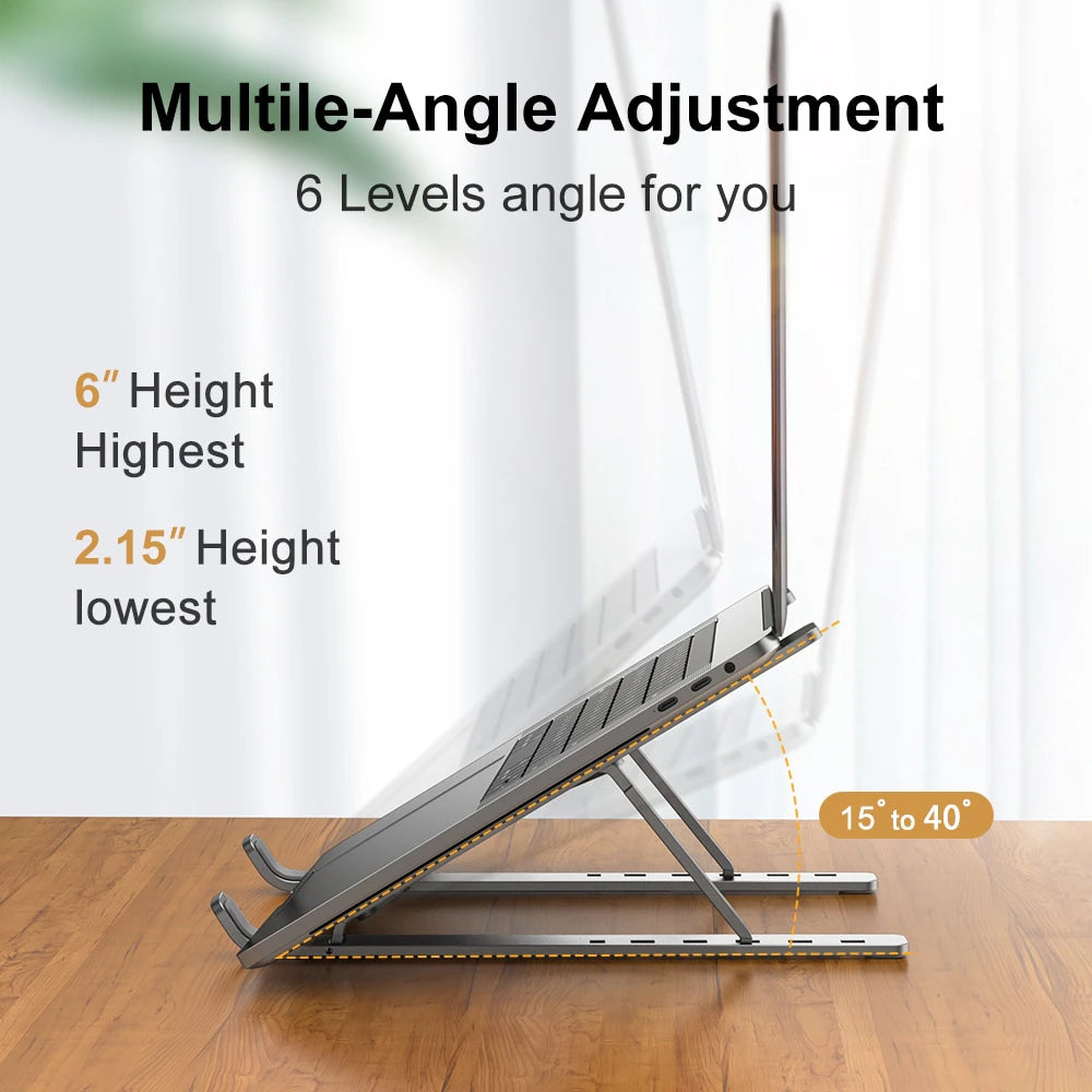 Enhance Workstation with Portable Aluminum Laptop Stand: Foldable, Macbook Air Pro Holder, Convenient Accessories for PC