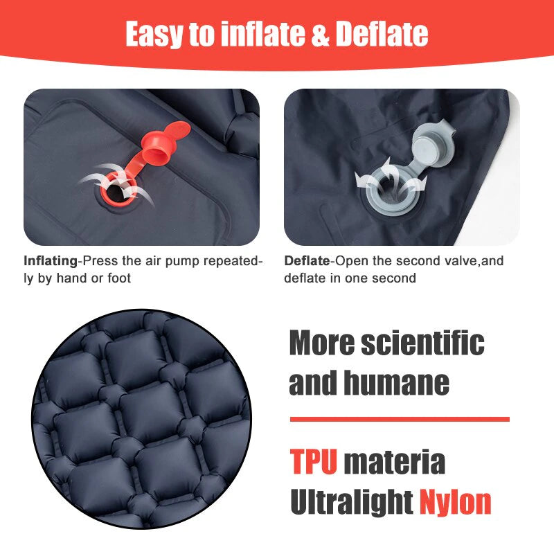 Ultralight Outdoor Camping Mattress: Inflatable Air Pad with Built-In Pump, Pillows for Comfortable Hiking Sleep