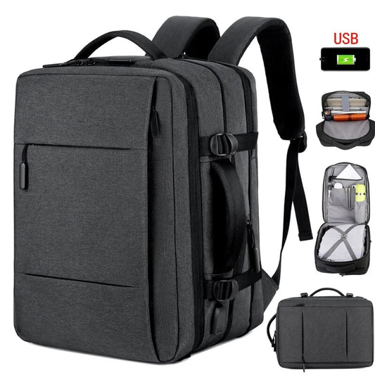 Expandable USB Business Backpack: Classic, Waterproof, Large Capacity for Men's School and Travel, Fashionable Laptop Bag