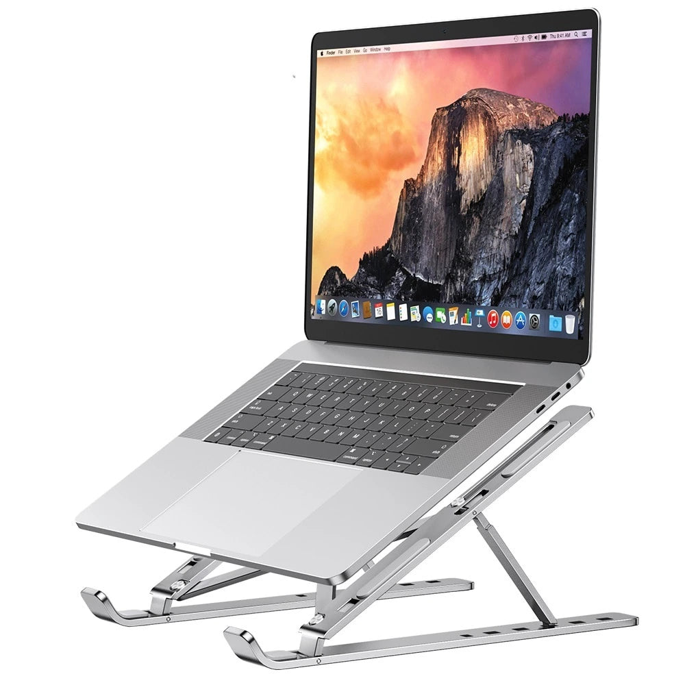 Enhance Workstation with Portable Aluminum Laptop Stand: Foldable, Macbook Air Pro Holder, Convenient Accessories for PC